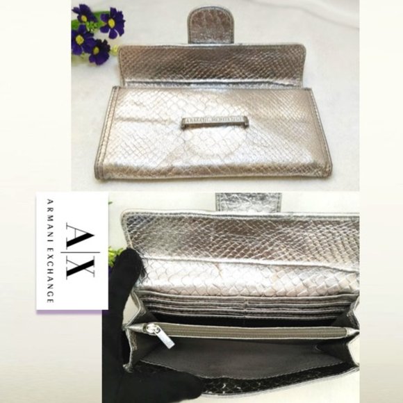 Chic ARMANI EXCHANGE Soft Genuine Leather Wallet Silver Metallic Card Bi… - Picture 5 of 9